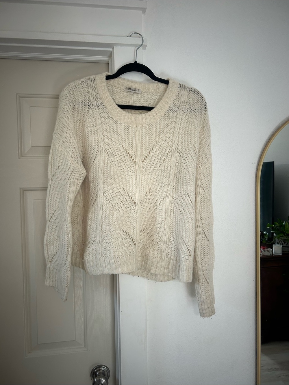 Madewell Open-Weave Cream Crewneck Sweater